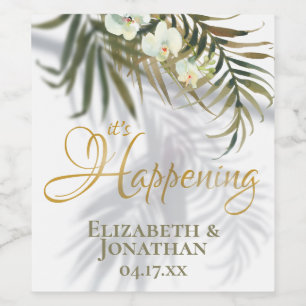 Tropical Palm Shadows It's Happening Save the Date Wine Label