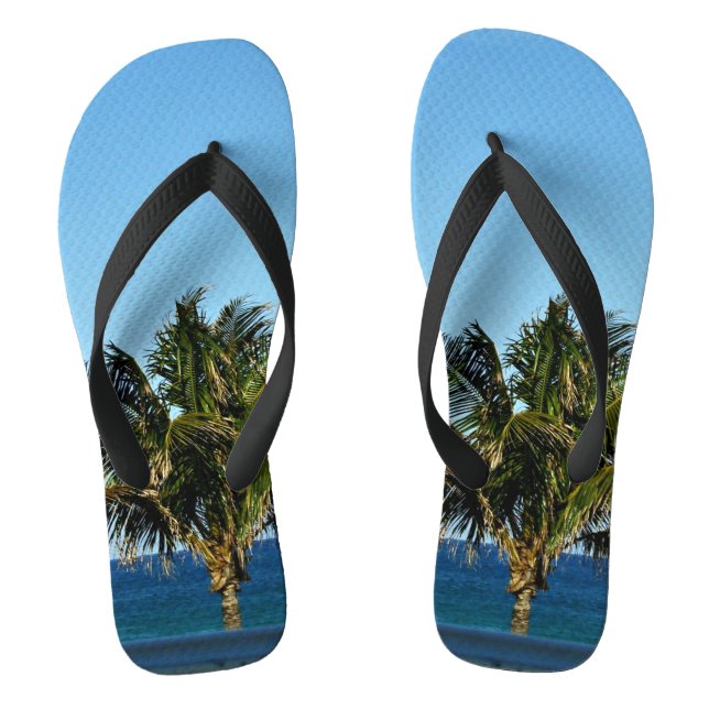 Tropical Palm Shoreline Escape Pattern Design Flip Flops (Footbed)