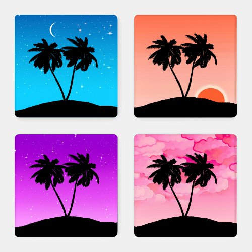 Tropical Palm Silhouettes Dawn to Midnight Coaster Set