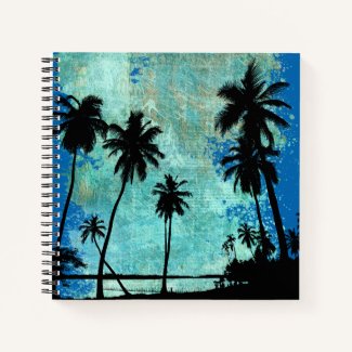Tropical Palm Skyline on Abstract Notebook