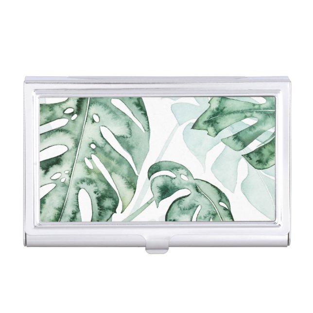 Tropical Palm Split Leaf Business Card Case (Front)