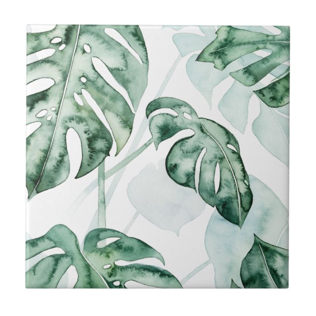 Tropical Palm Split Leaf Ceramic Tile (Front)
