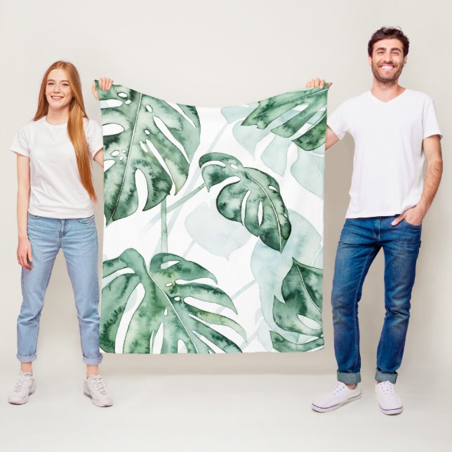Tropical Palm Split Leaf Fleece Blanket (In Situ)
