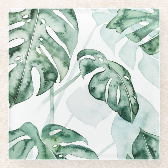 Tropical Palm Split Leaf Glass Coaster (Front)