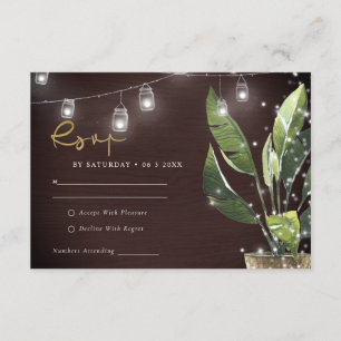 TROPICAL PALM STARRY NIGHT MASON JAR WEDDING RSVP ENCLOSURE CARD