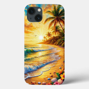 Tropical Palm Sunset Beach Ocean Travel Mood Scene iPhone 13 Case