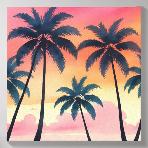 Tropical Palm Sunset | Beach Vibes Canvas Wall Art Photo Tile