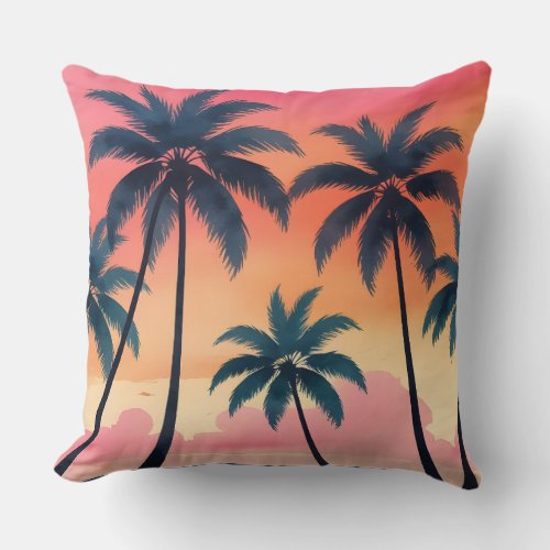 Tropical Palm Sunset | Beach Vibes Throw Pillow