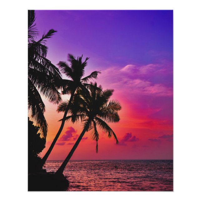 Tropical Palm Sunset Paradise Poster (Front)