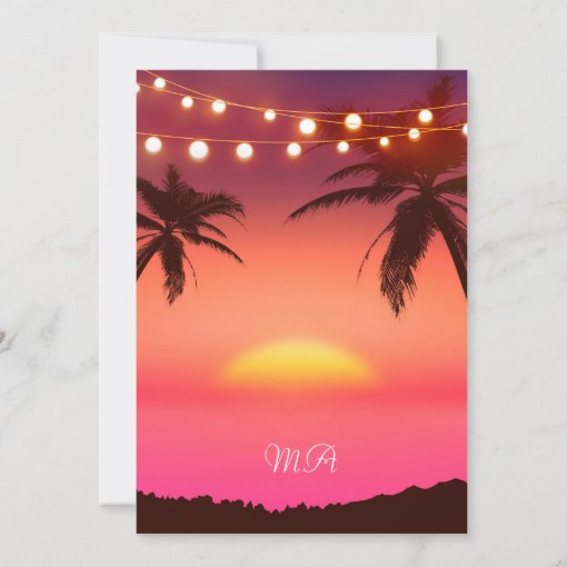 Tropical Palm Sunset String Lights Bridal Shower Invitation Zazzle