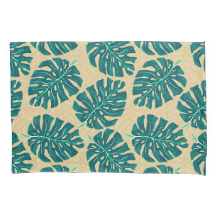 Tropical Palm Teal Beige Pillow Case