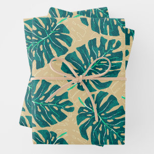 Tropical Palm Teal Beige Wrapping Paper Sheets