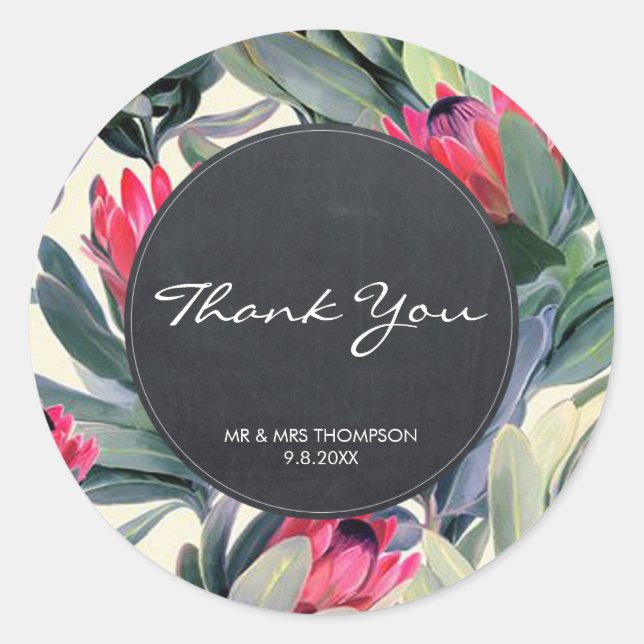 tropical palm thank you favors sticker wedding (Front)