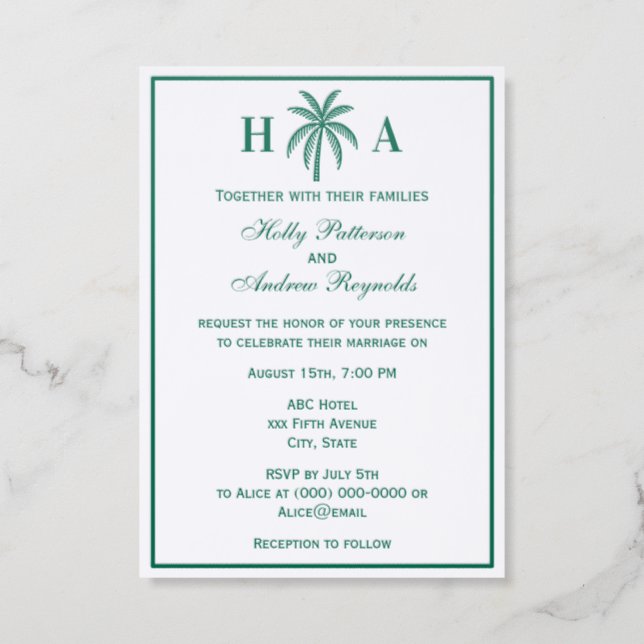 Tropical Palm Tree #1 Wedding Letterpress Photo Cards (Front)
