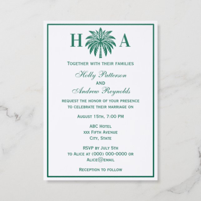 Tropical Palm Tree #2 Wedding Letterpress Photo Cards (Front)