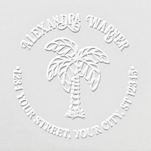 Tropical Palm Tree #3 Name Return Address Embosser