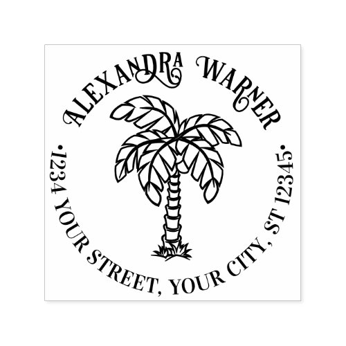 Tropical Palm Tree 3 Name Return Address  Self_inking Stamp