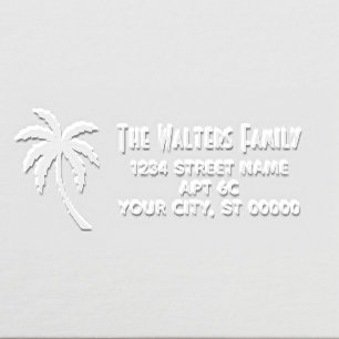 Tropical Palm Tree #4 Family Name Return Address Embosser