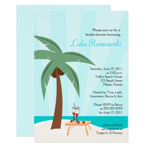 Tropical Palm Tree 5x7 Bridal Shower Invite