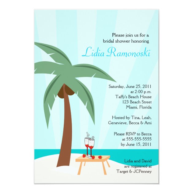 Tropical Palm Tree 5x7 Bridal Shower Invite