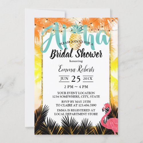 Tropical Palm Tree Aloha Pineapple Bridal Shower Invitation