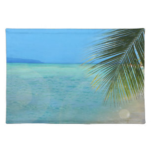 Tropical palm tree and Caribbean ocean Cloth Placemat