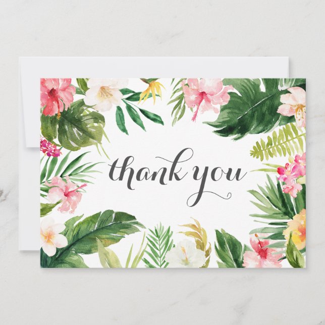 Tropical Palm tree and floral wedding thank you Card (Front)