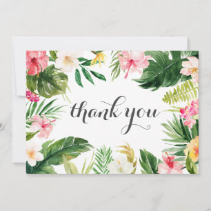 Tropical Palm tree and floral wedding thank you Card