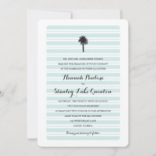 Tropical Palm Tree and Stripes Wedding Invitation