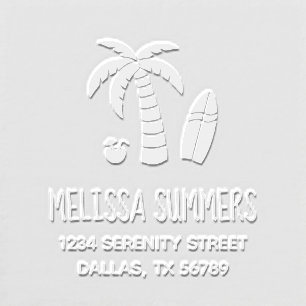Tropical Palm Tree and Surfboard Return Address Embosser