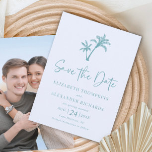 Tropical Palm Tree Aqua Blue Beach Wedding Save The Date