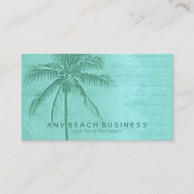 Tropical Palm Tree Aqua Green Business Card (Front)