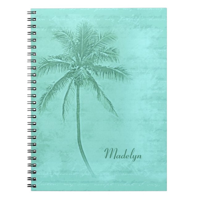 Tropical Palm Tree Aqua Green Notebook (Front)