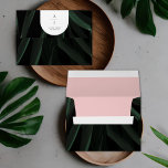 Tropical Palm Tree Arch Wedding Envelope<br><div class="desc">Dark palm leaf outside with blush pink inside.  Back flap features white arch with monogram and return address.</div>
