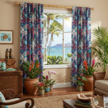 Tropical palm tree art curtains