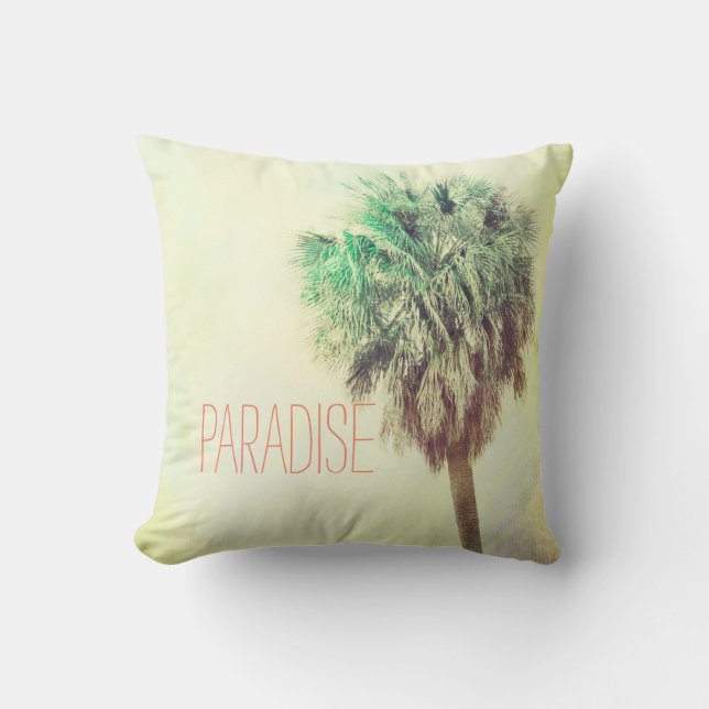 tropical palm tree  art quote paradise throw pillow (Front)