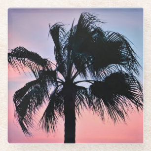 Tropical Palm Tree at Sunset Glass Coaster