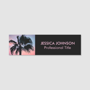 Tropical Palm Tree at Sunset Name Tag