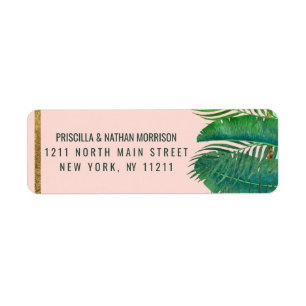 Tropical Palm Tree Banana Leaf Gold Address Label