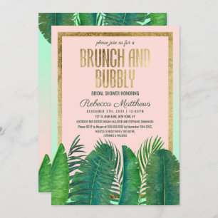 Tropical Palm Tree Banana Leaf Gold Brunch Bubbly Invitation
