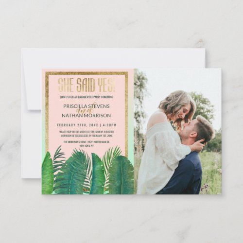 Tropical Palm Tree Banana Leaf Gold Engagement Announcement