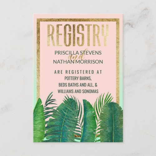 Tropical Palm Tree Banana Leaf Gold Gift Registry Enclosure Card