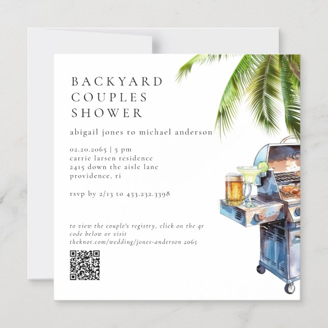Tropical Palm Tree BBQ Couples Shower Magnetic Invitation (Front)