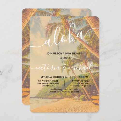 Tropical Palm Tree Beach Aloha Baby Shower Invitation