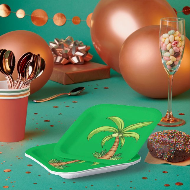 Tropical Palm Tree Beach and Island Vibes  Paper Plates (Creator Uploaded)