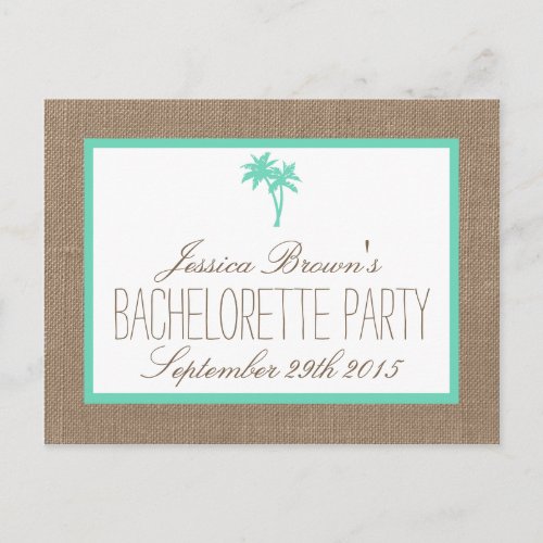 Tropical Palm Tree Beach Bachelorette Party Detail Invitation Postcard