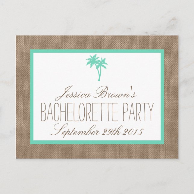 Tropical Palm Tree Beach Bachelorette Party Detail Invitation Postcard (Front)