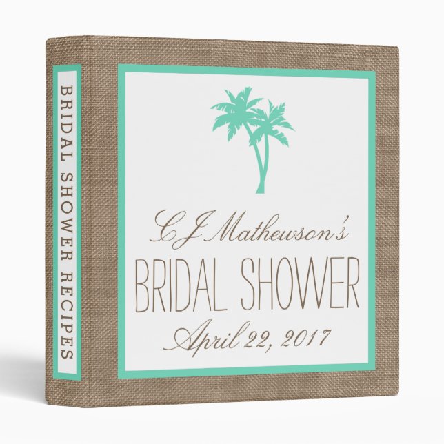 Tropical Palm Tree Beach Bridal Shower Recipe 3 Ring Binder (Front/Spine)