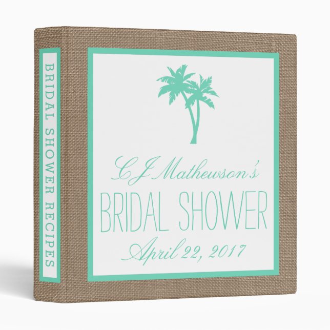 Tropical Palm Tree Beach Bridal Shower Recipe Binder (Front/Spine)