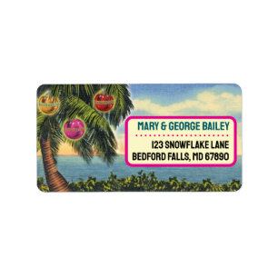 Tropical Palm Tree + Beach Christmas Address Label